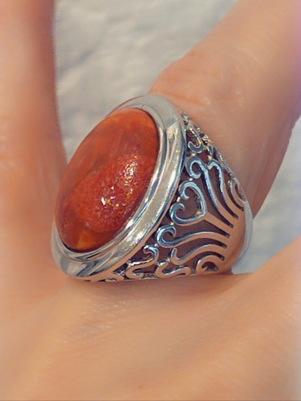 Estate Coral Sterling Silver Gemstone Ring Sz 7